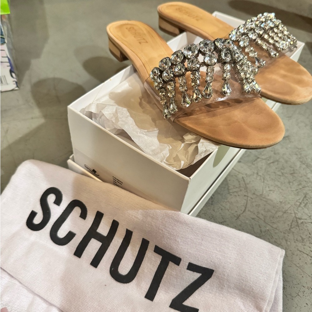 Schutz Women's Crystal Embellished Tan Sandals